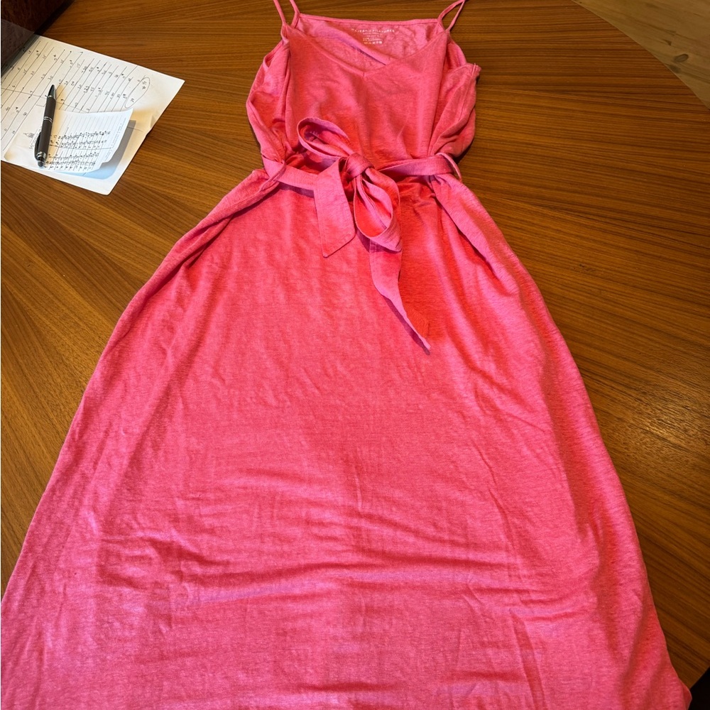 Bright Pink Sleeveless Tie-Waist Maxi Dress